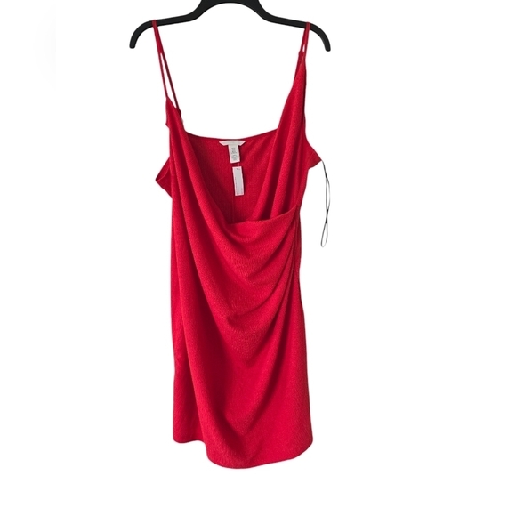 H&M Drape Jersey Dress Women XL Red Adjustable Straps Ruched Sexy Cocktail - Picture 1 of 10